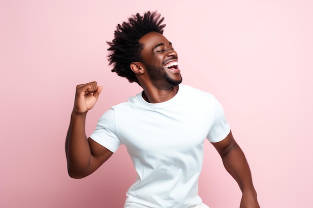 Young African American man dancing to his favorite song