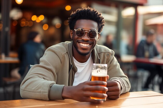 Young African American man drinking beer