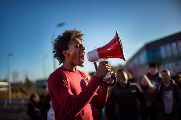 Young African American man holding a megaphone