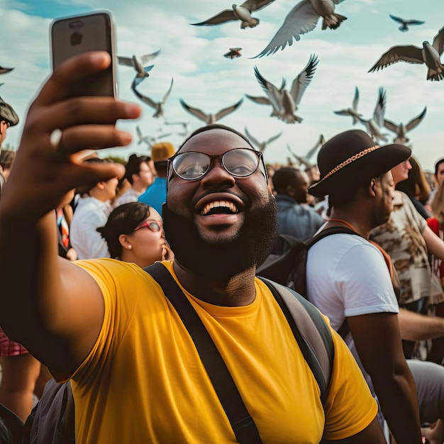 Young african american man taking a selfie with a smartphone