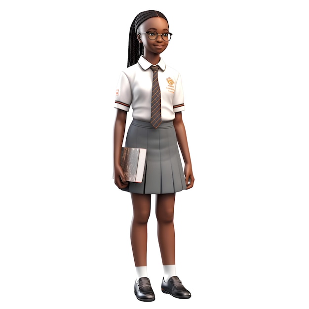 Young African American schoolgirl with books Isolated over white