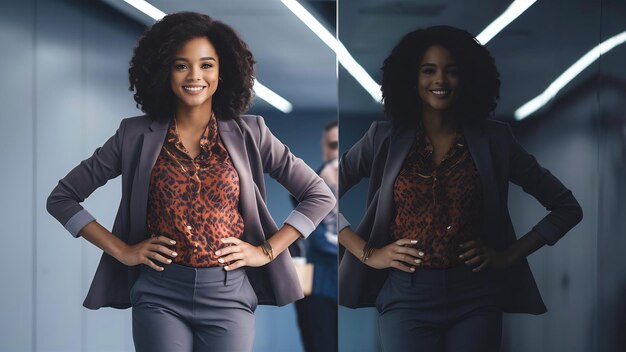 Photo young african american woman in casual wear bodypositive female character plus size businesswoman