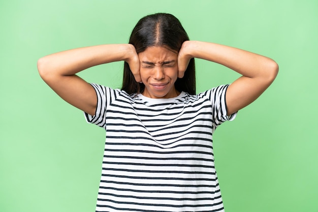 Photo young african american woman over isolated background frustrated and covering ears
