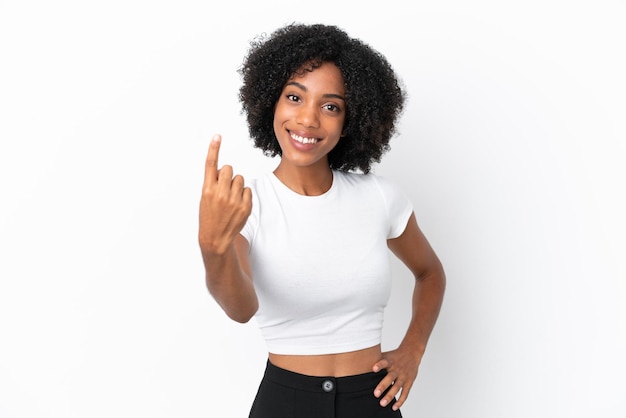 Young African American woman isolated on white background doing coming gesture