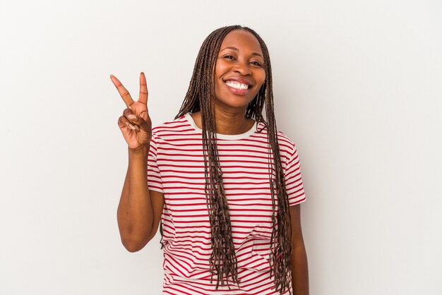 Young african american woman isolated on white background showing number two with fingers.