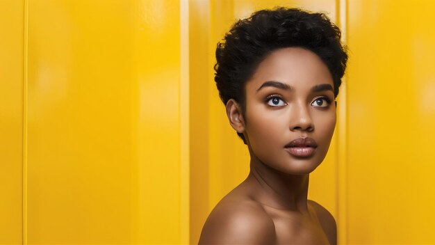 Photo young african american woman isolated on yellow space facial expression