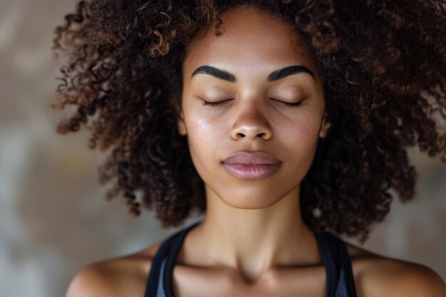 Young African American woman meditating after yoga