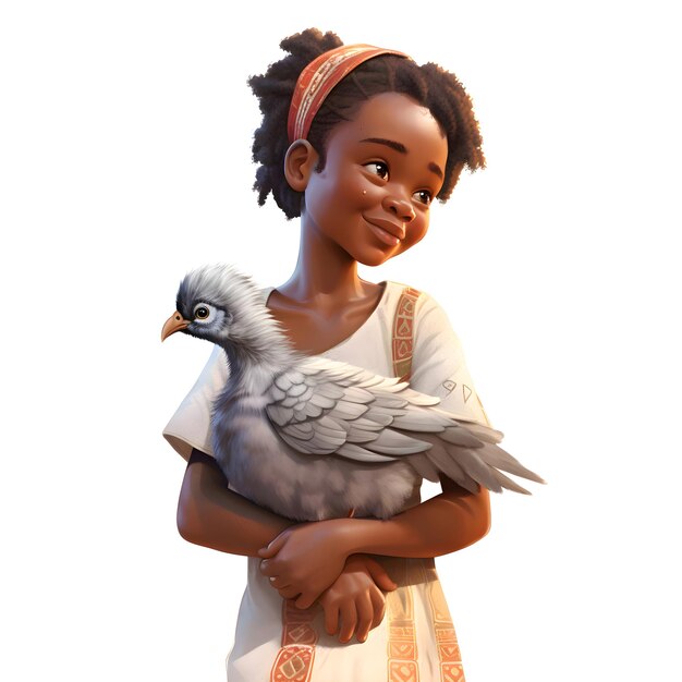 Photo young african american woman with a bird in her arms 3d rendering