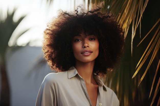 Young African American Woman with curly hair on holidays