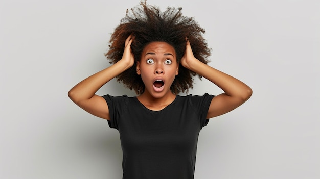 Photo young african american woman with a happy expression and surprised