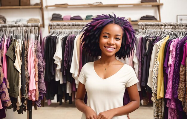 Young african american woman with multicolored dreadlocks shopping in mall generative ai