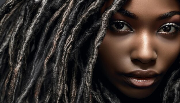 Young African black female with dreadlocks hair Beauty product advertisement concept African girl