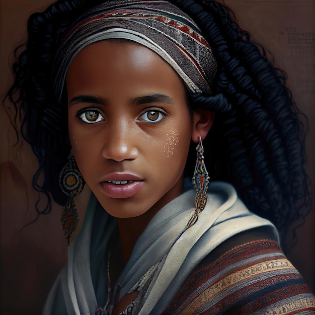 Фото Молодая африканская эритрейская женщина не настоящая вымышленная личность иллюстрация, сделанная с помощью генеративного ии