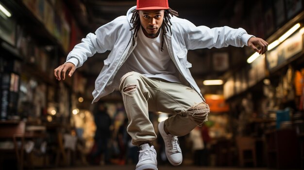 Foto giovane ballerino africano che balla nella danza hop