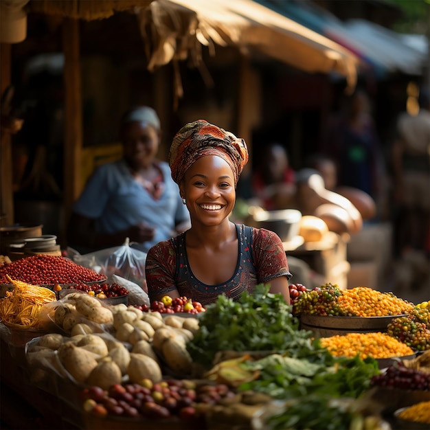 Foto giovane donna africana al mercato