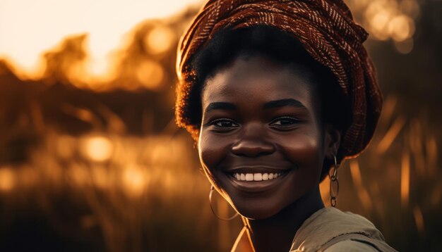 Young african woman smiling at sunset