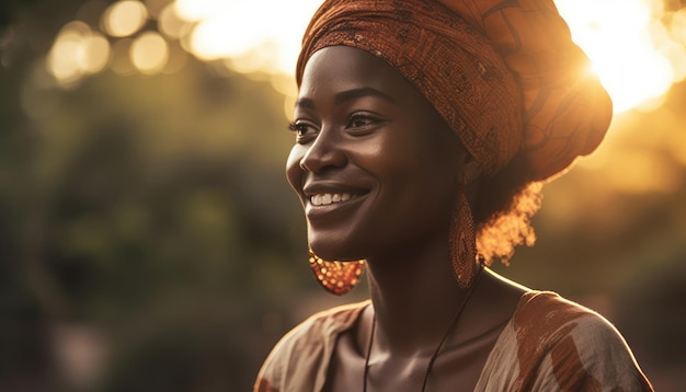 Young african woman smiling at sunset