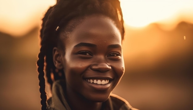 Young african woman smiling at sunset