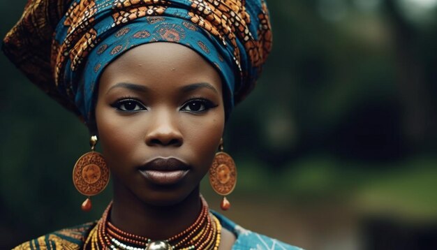 Young African woman in traditional clothing confidently smiling at the camera generated by artificial intelligence