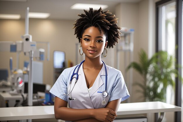 Photo young africanamerican nurse in clinic generated by ai