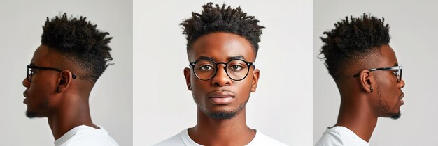 Young afro man with eyeglasses in different angles and gestures