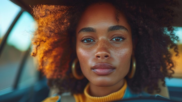 Young AfroAmerican woman driving car