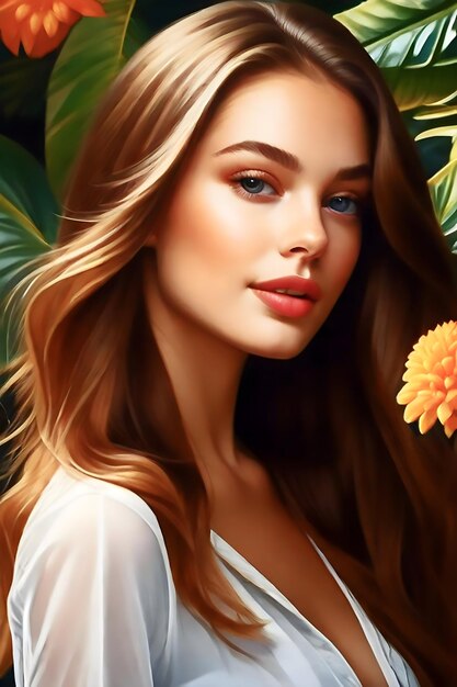 Young American beautiful woman with colorful leaves background