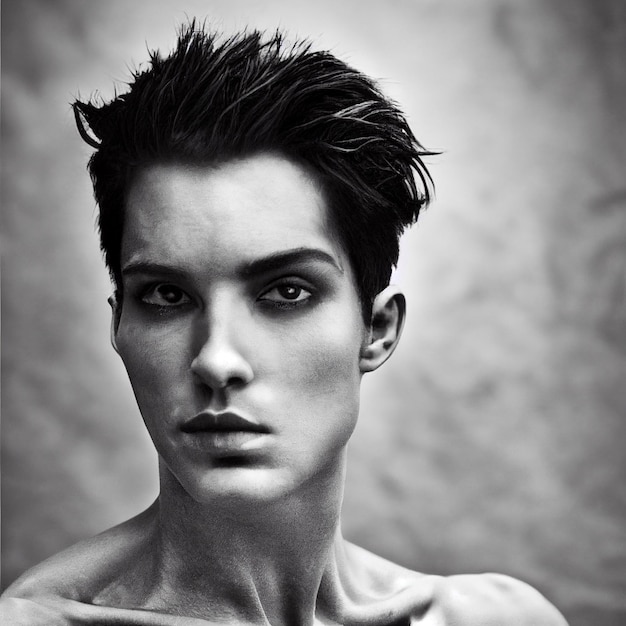 Photo young androgynous tomboy man or woman portrait black and white