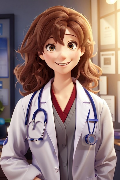 Photo young anime lady doctor generative ai