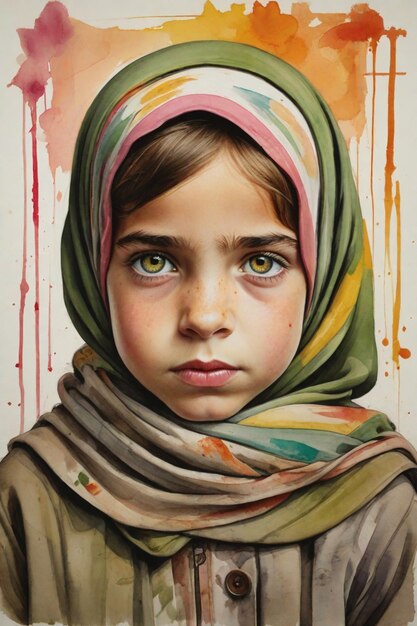 Young Arab girl in traditional clothing with hijab strong expression direct gaze