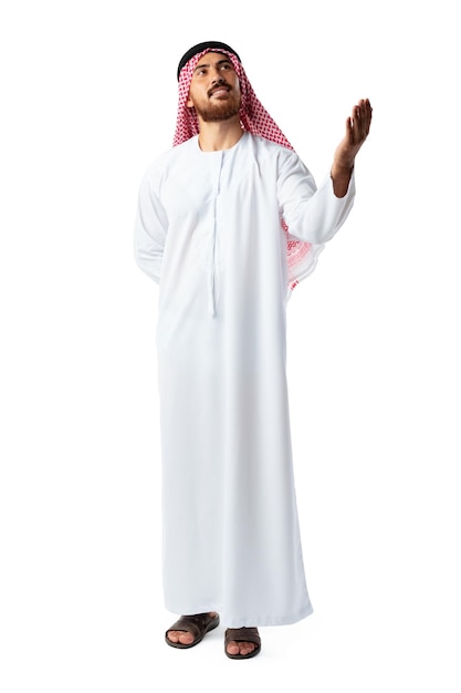 Premium Photo | Young arab man pointing hand isolated on white background