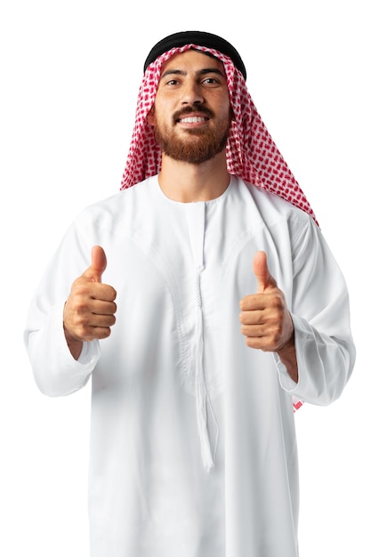 Young Arab man showing ok sign and smiling isolated on white background