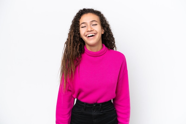 Young Arab woman isolated on white background laughing