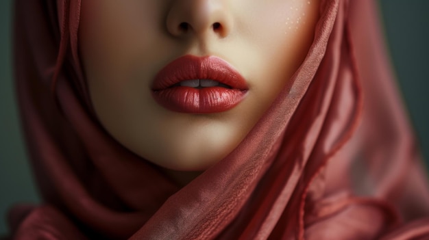 Young arabian woman neck and lips in hijab