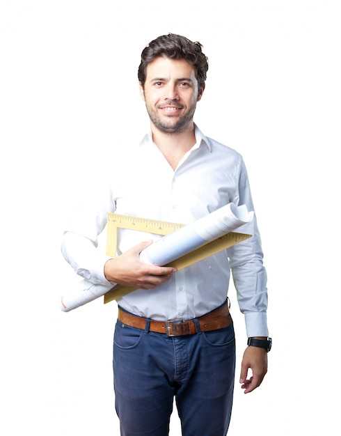 Photo young architect working over white background