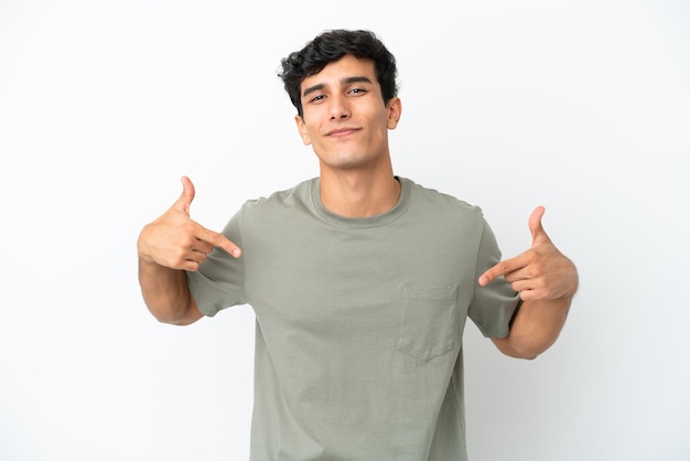 Young Argentinian man isolated on white background proud and selfsatisfied