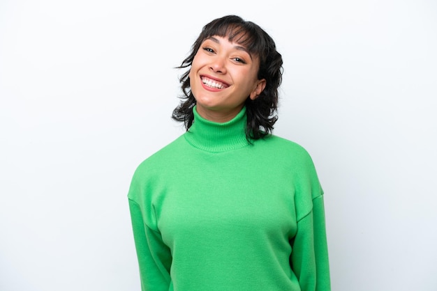 Young Argentinian woman isolated on white background laughing