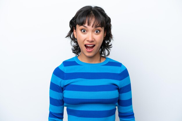 Young Argentinian woman isolated on white background with surprise facial expression