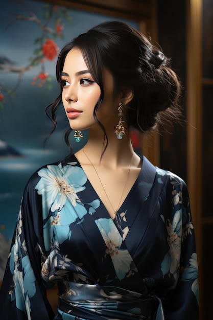 young asian beauty japonese style florish yakata