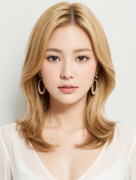 Young asian beauty office lady blonde hair with korean makeup style on face with studio background