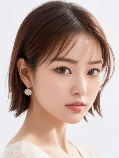 Young asian beauty office lady brown hair with korean makeup style on face with studio background