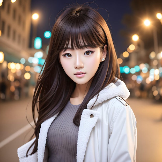 Young asian beauty woman curly long hair with korean makeup style on face and perfect clean skin