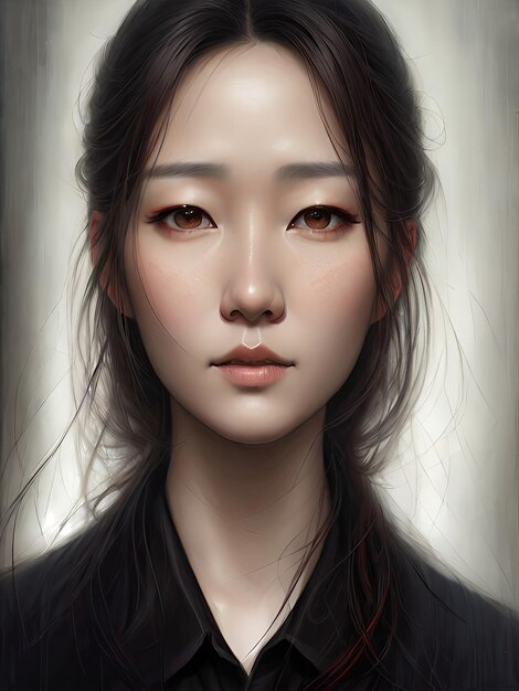사진 젊은 아시아 미녀 곱슬 긴 머리카락과 한국 메이크업 스타일의 얼굴과 완벽한 깨한 피부