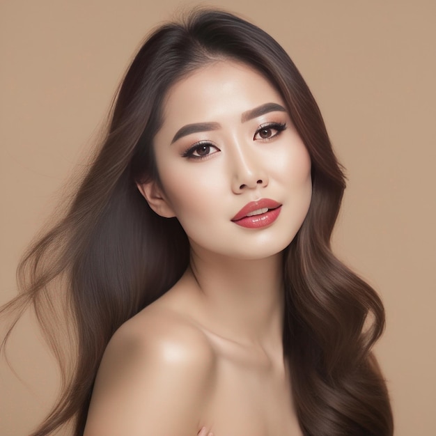 Young Asian beauty woman curly long hair with korean makeup style