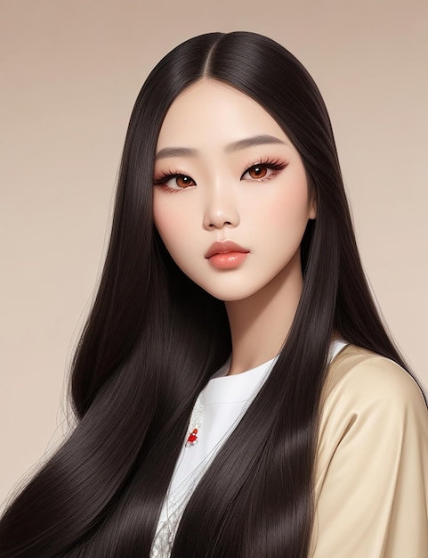 Premium AI Image | Young asian beauty woman model long hair with korean ...