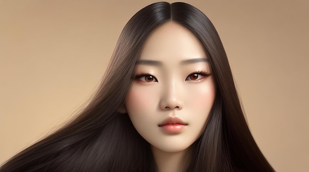 Young Asian beauty woman model long hair with Korean makeup style on face and perfect skin