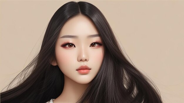 Young Asian beauty woman model long hair with Korean makeup style on face and perfect skin