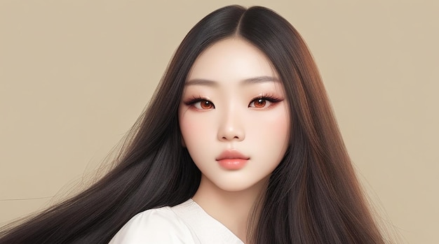 Young Asian beauty woman model long hair with Korean makeup style on face and perfect skin