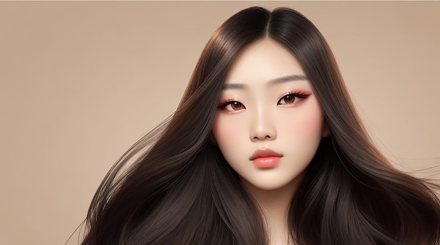 Young Asian beauty woman model long hair with Korean makeup style on face and perfect skin