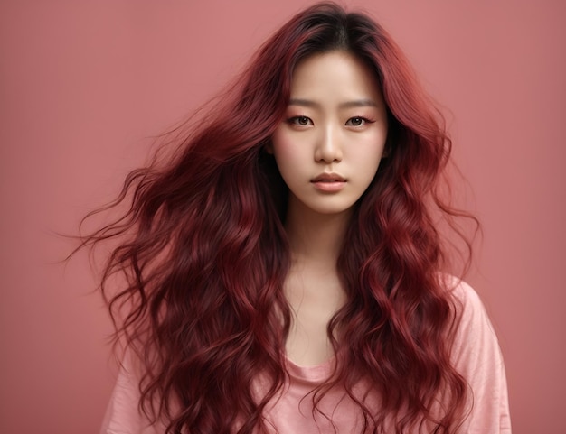 Young asian beauty woman model long hair with korean makeup style on face and perfect skin